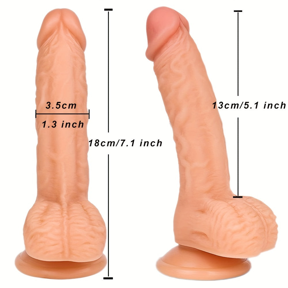 Realistic Silicone Dildo with Suction Cup 17.78cm Curved Shaft G-Spot Anal