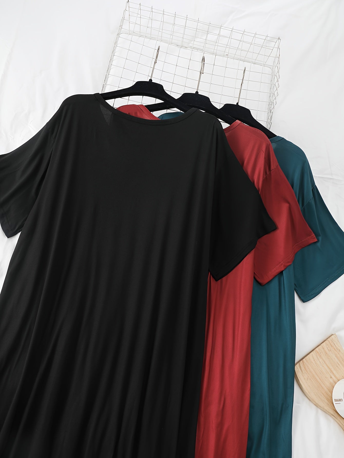 Women's Plus Size Polyester Casual T-Shirt Sleep Gown Set of 3