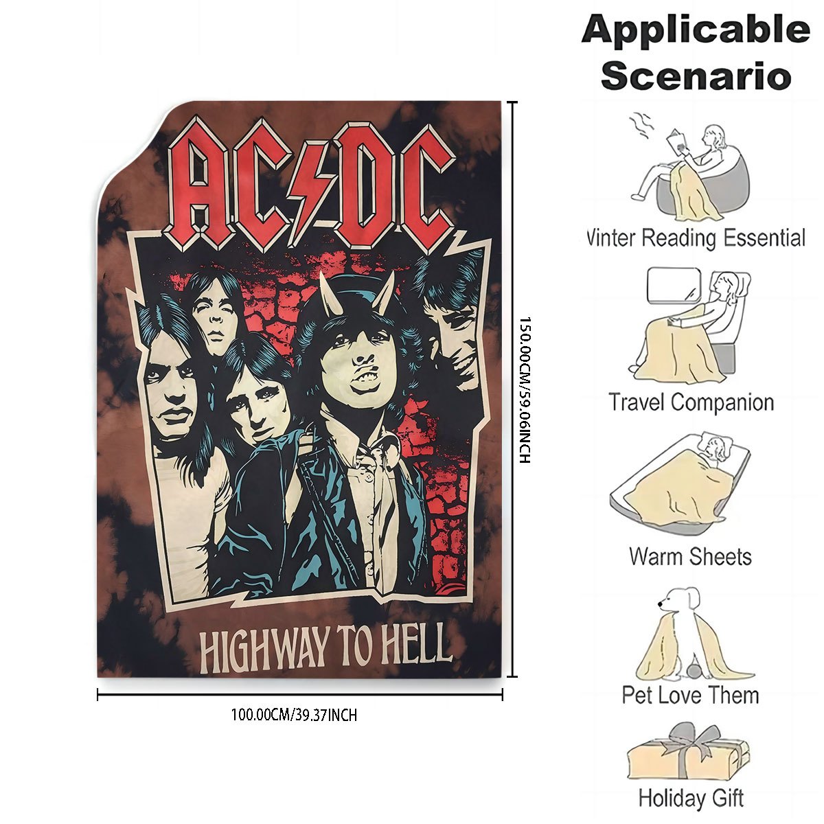 Bu AC/DC "Highway to Hell" flanel tashqi ko'rinishi bilan iliq bo'ling va rok qiling! Rang-barang va allergiyaga qarshi raqamli bosma bilan qulay, bu ko'rpa yotoq xonasi, yashash xonasi yoki divan uchun mukammal. Musiqa ixlosmandlari uchun ideal sovg'a.