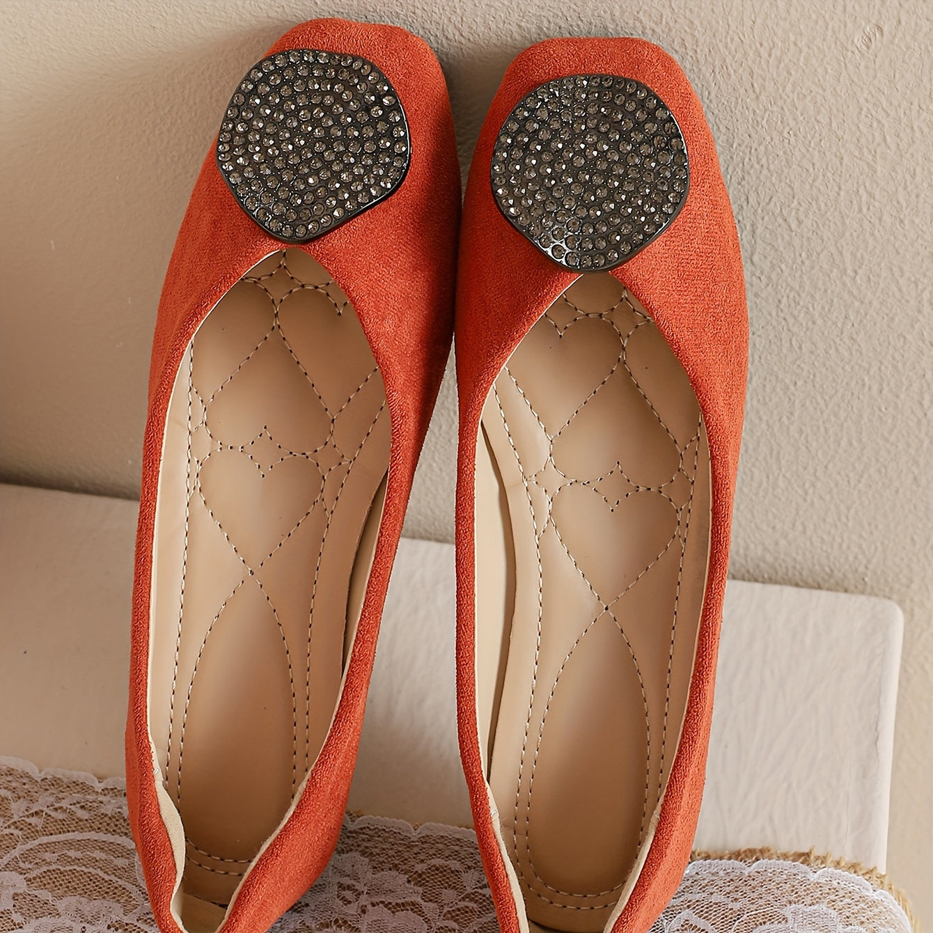 Women's Rhinestone Buckle Flats Solid Color Slip-On Casual Ballet Shoes