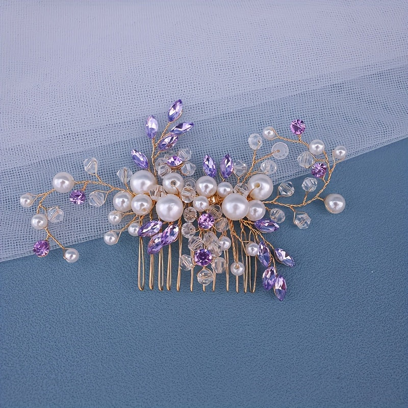 Silvery Hair Comb with Faux Pearls and Rhinestones for Wedding Bridal Hair Accessories