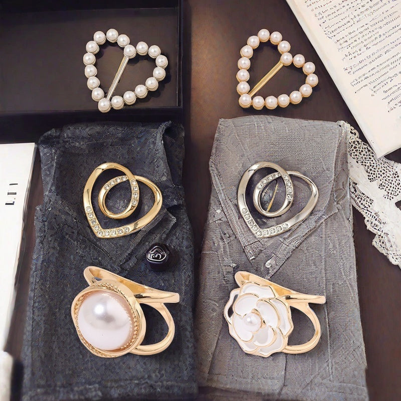 Set of 12 Elegant Alloy Scarf Clips with Pearls and Rhinestones for Women