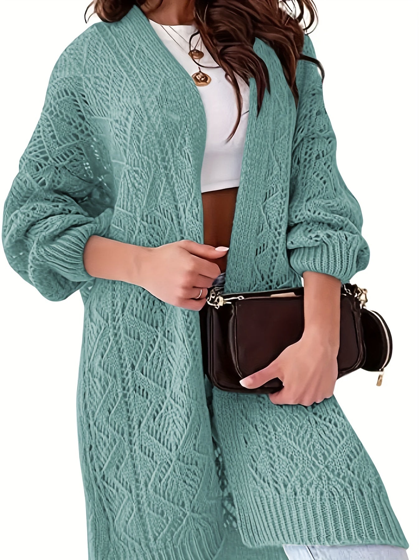 Plus Size Knitted Cardigan Open Front Long Sleeve Casual Womens Clothing