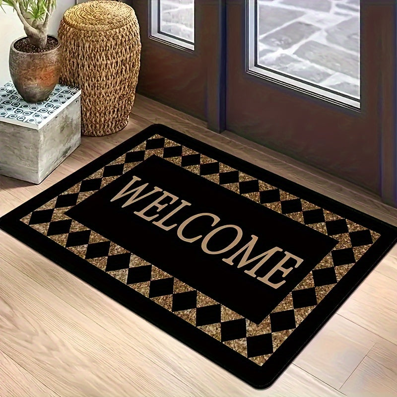Black and Gold Welcome Mat Non-Slip Wear-Resistant Polyester for Home Kitchen Bathroom