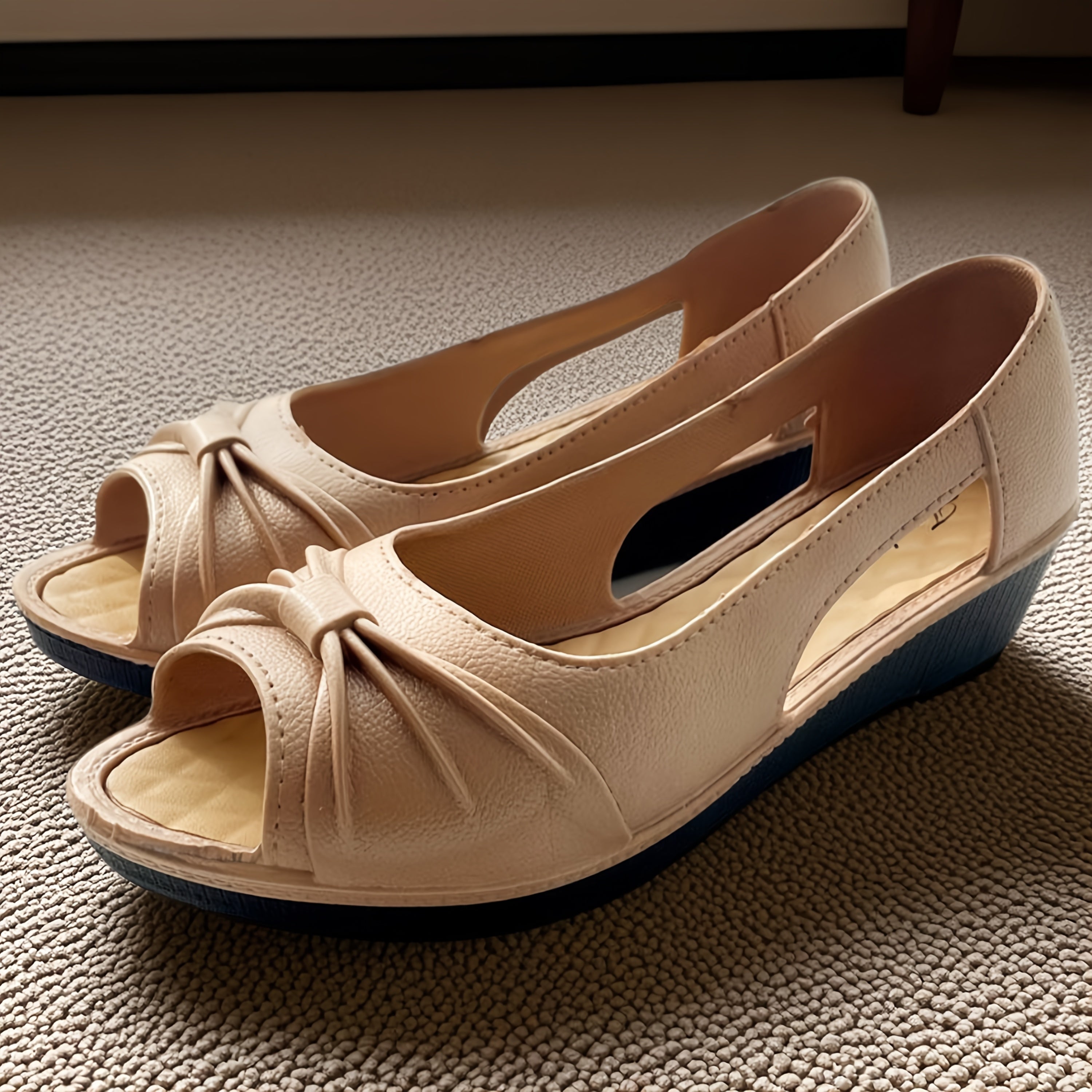 Women's Low Wedge Slide Sandals Soft EVA Peep-Toe Bow Non-Slip Rubber