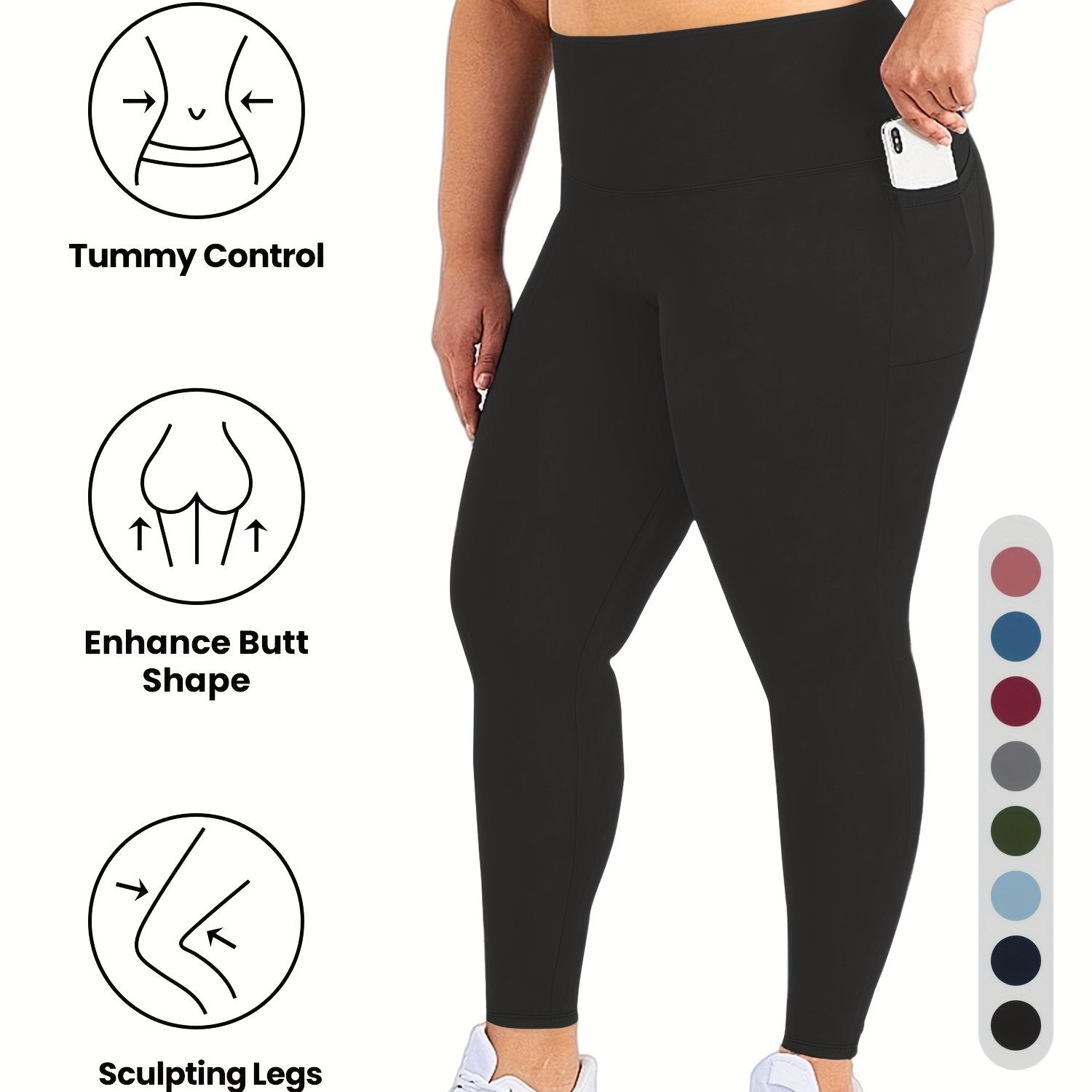 Plus Size High Waist Yoga Pants with Pockets Stretch Tummy Control Activewear