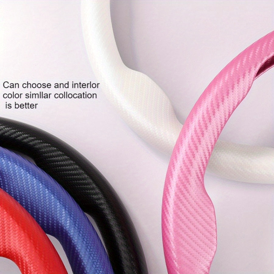Universal Red Carbon Fiber Pattern Car Steering Wheel Cover 36-38cm Breathable Non-Slip
