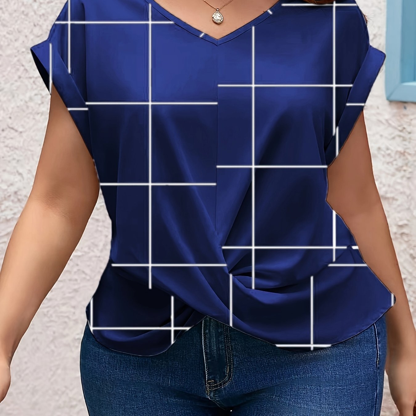 Plus Size Women's V-Neck Blouse Twist Front Lightweight Casual Top Yellow