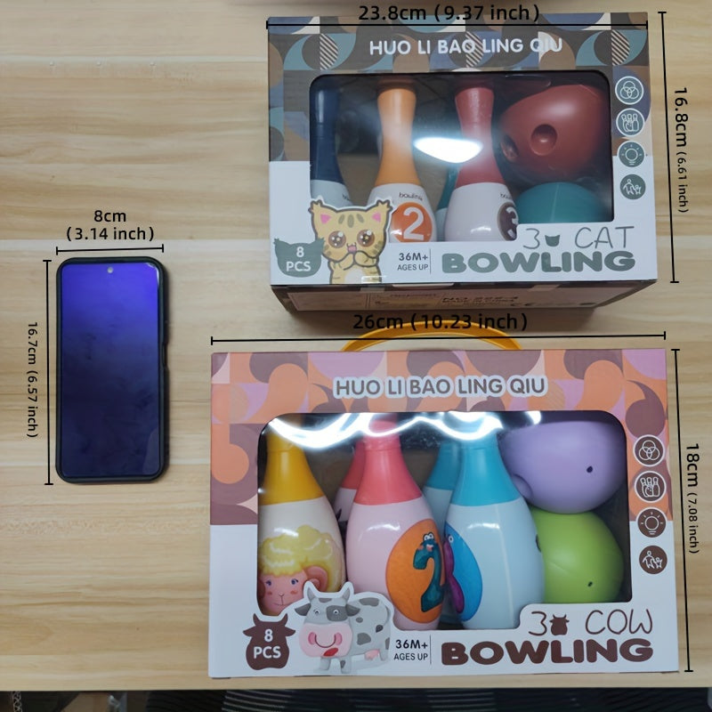 8-chiqishli bolalar uchun bowling o'yinchoq to'plami, ichki va tashqi o'yinlar uchun, ko'k va rang-barang