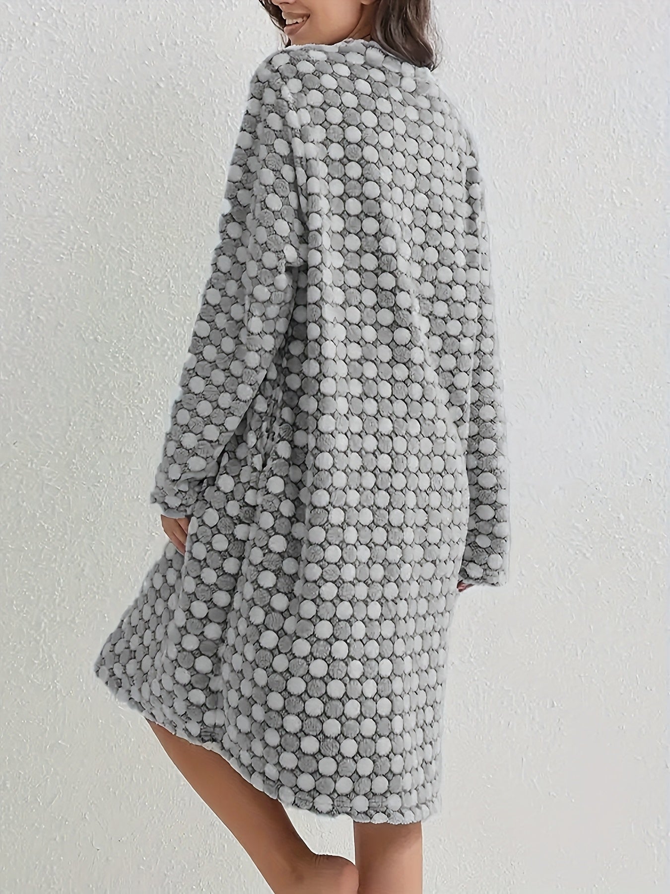 Women's Flannel Sleep Robe with Zipper Pockets Long Sleeve Checkered