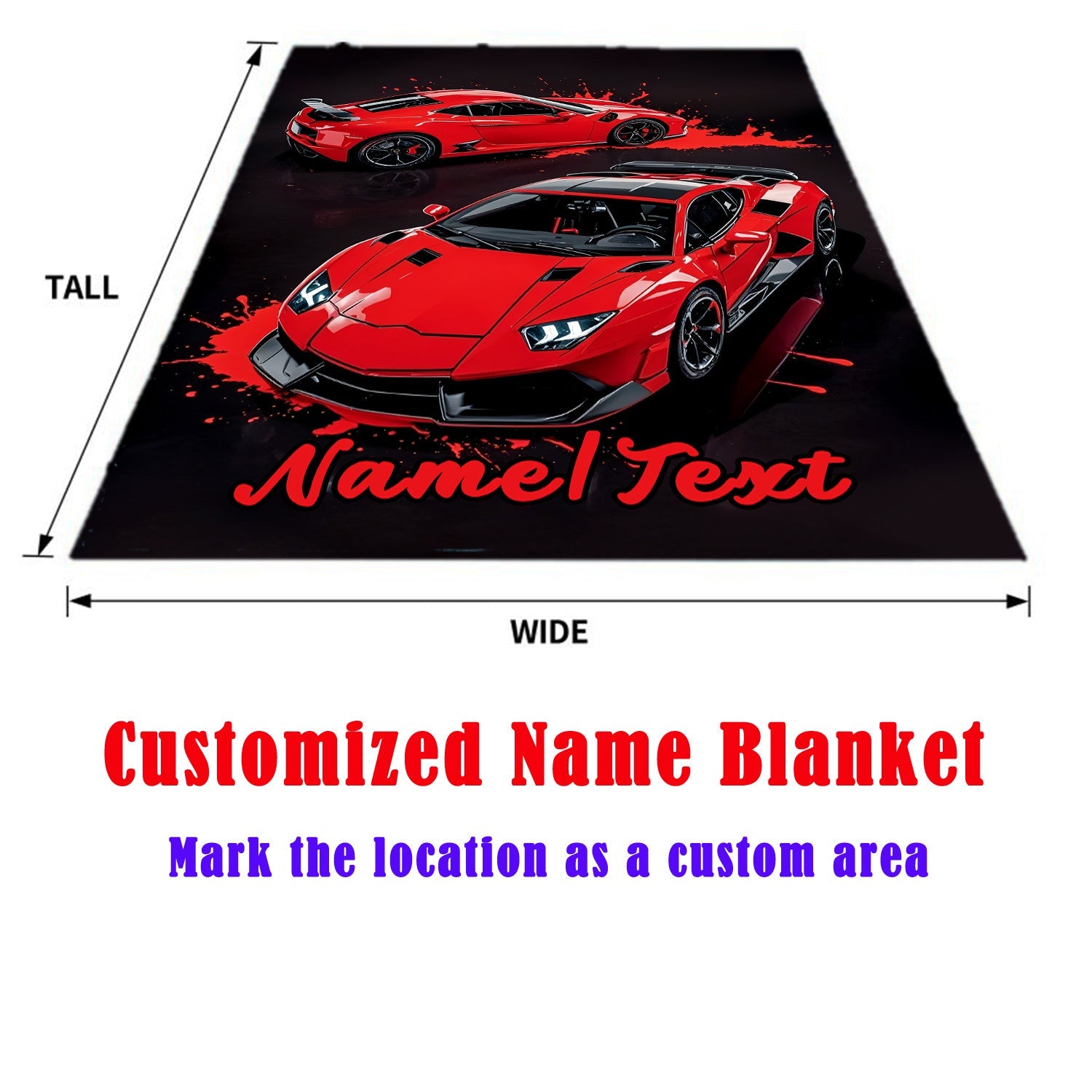 Red Sports Car Flannel Throw Blanket Personalizable Cozy Lightweight for Home Travel