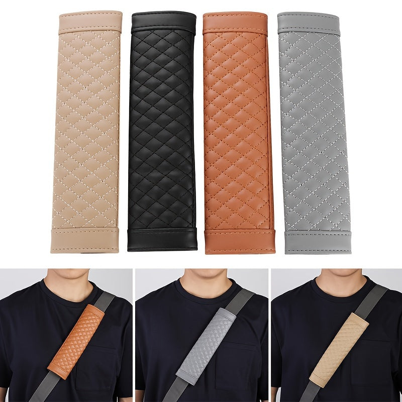 2pcs Car Seat Belt Pads Quilted Shoulder Strap Covers Beige Black Brown Gray