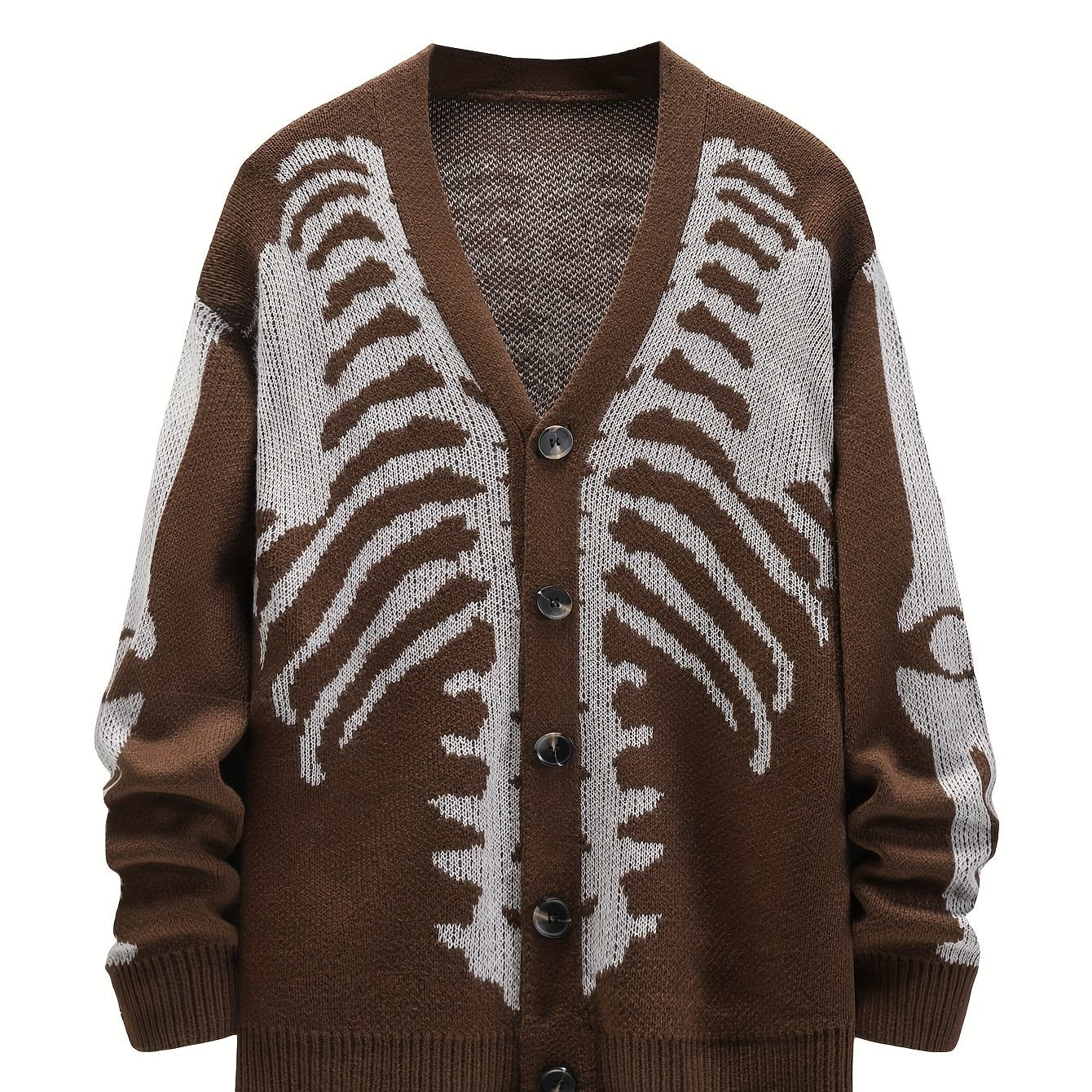 Men's Plus Size Skeleton Print Knit Cardigan Sweater Long Sleeve V-Neck Fall Winter