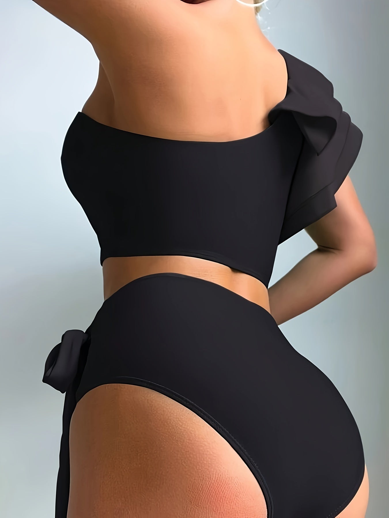 Women's High Stretch Ruffled Layered One Shoulder Tankini Set Swimsuit