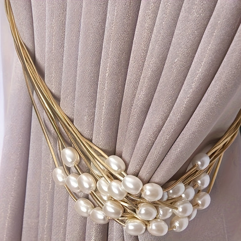 Rice Grain Beaded Curtain Tiebacks with Pearl Buckles for Window Decor