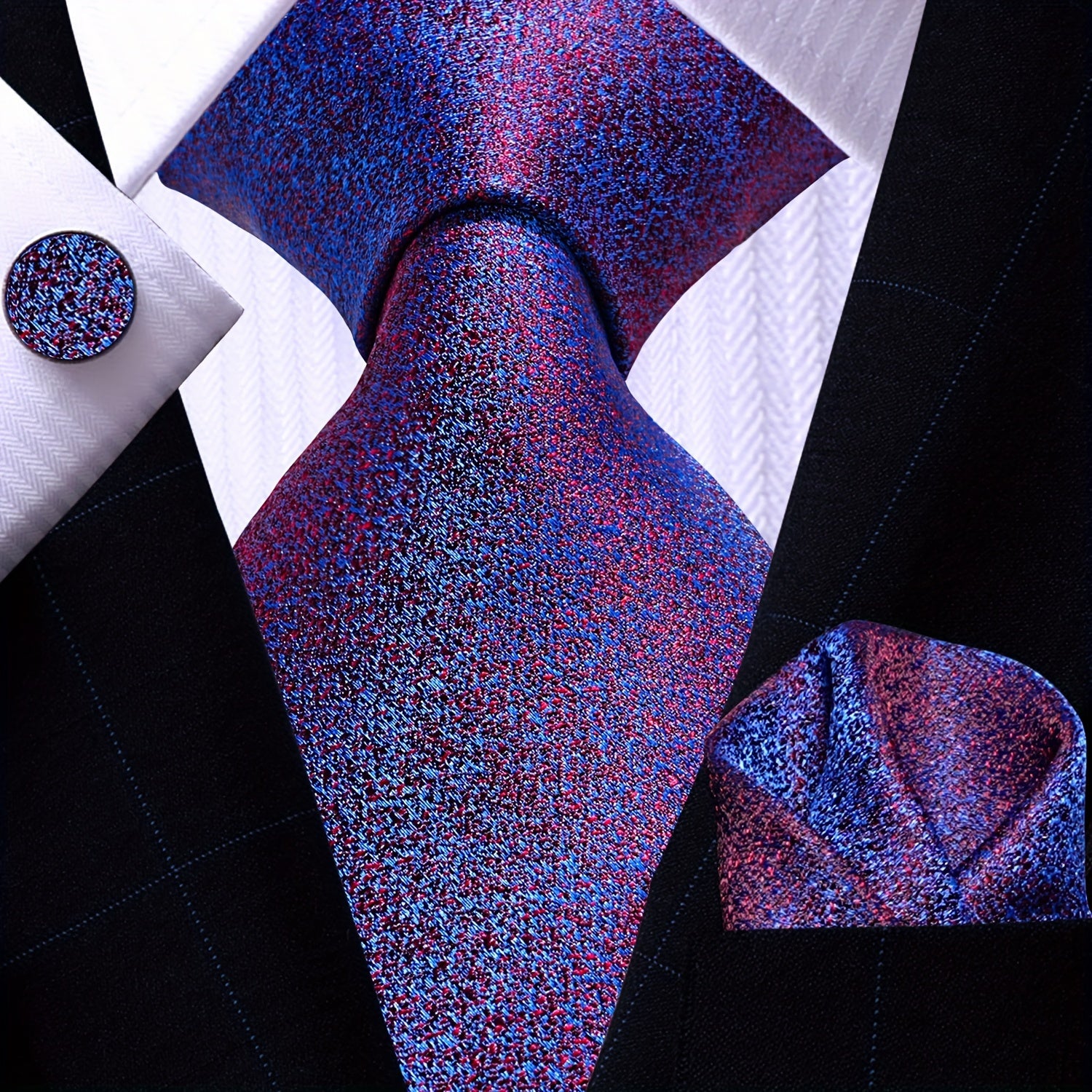 Men's Necktie Pocket Square Cufflinks Set for Wedding Business Party