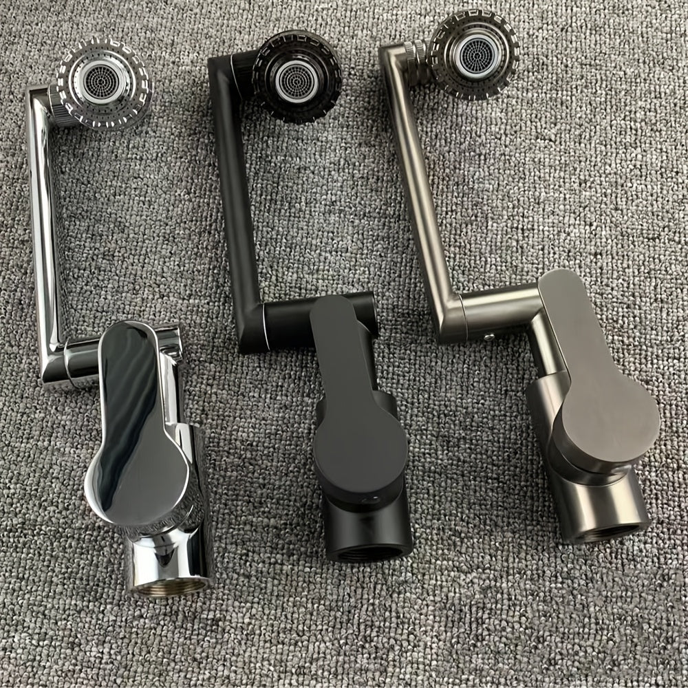 Black Bathroom Faucet with Hot and Cold Water, Four Spout Modes, Mechanical Arm