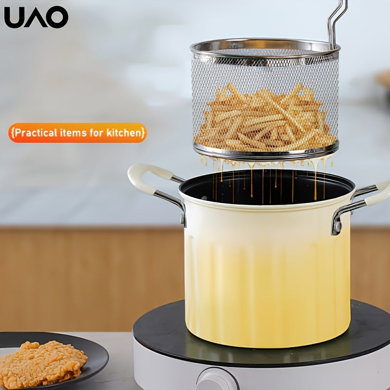 3L zanglamaydigan po'latdan yasalgan chuqur qovurish qozoni, filtr va splatter himoyachisi bilan, induksiya, gaz plitasi bilan mos keladi