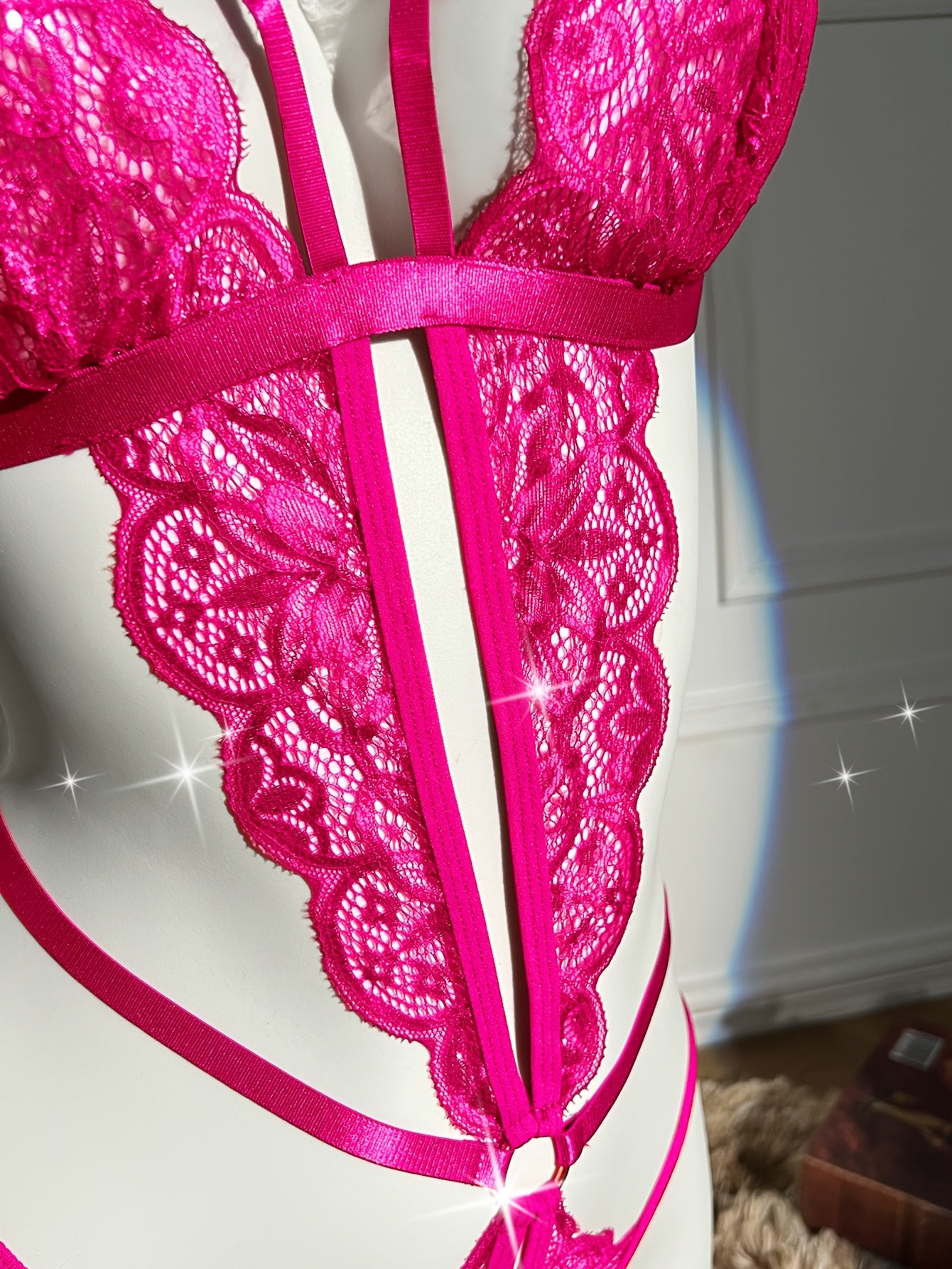 Women's Lace Teddy with Open Crotch and Bow Detail Sexy Lingerie