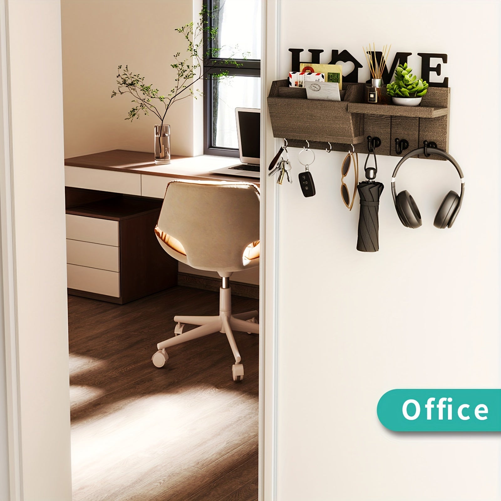 Perchero de pared de madera con 7 ganchos para correo y organizador de adornos decoración del hogar