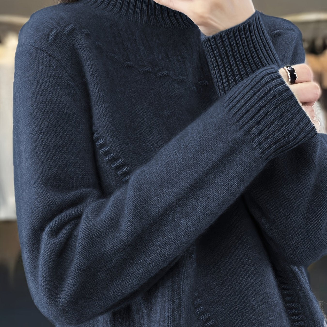 Plus Size Women's Turtleneck Sweater Black Ribbed Pullover All-Season Casual