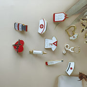 Set of 10 Nurse Themed Heart Brooches with Stethoscope Syringe and Thermometer Charms