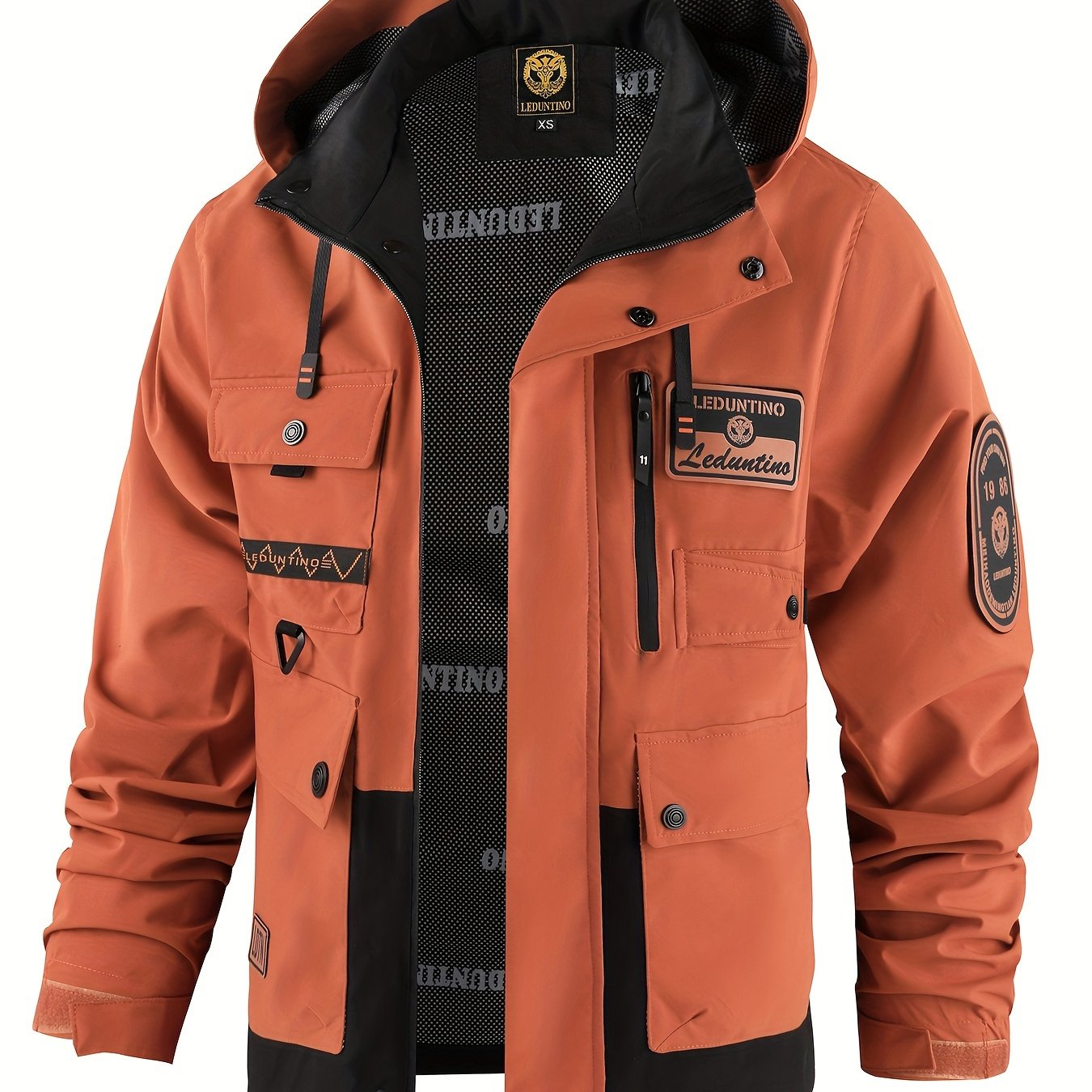 Men's Hooded Windproof Jacket with Detachable Hat Multi-Pocket Cargo Style for Spring and Autumn