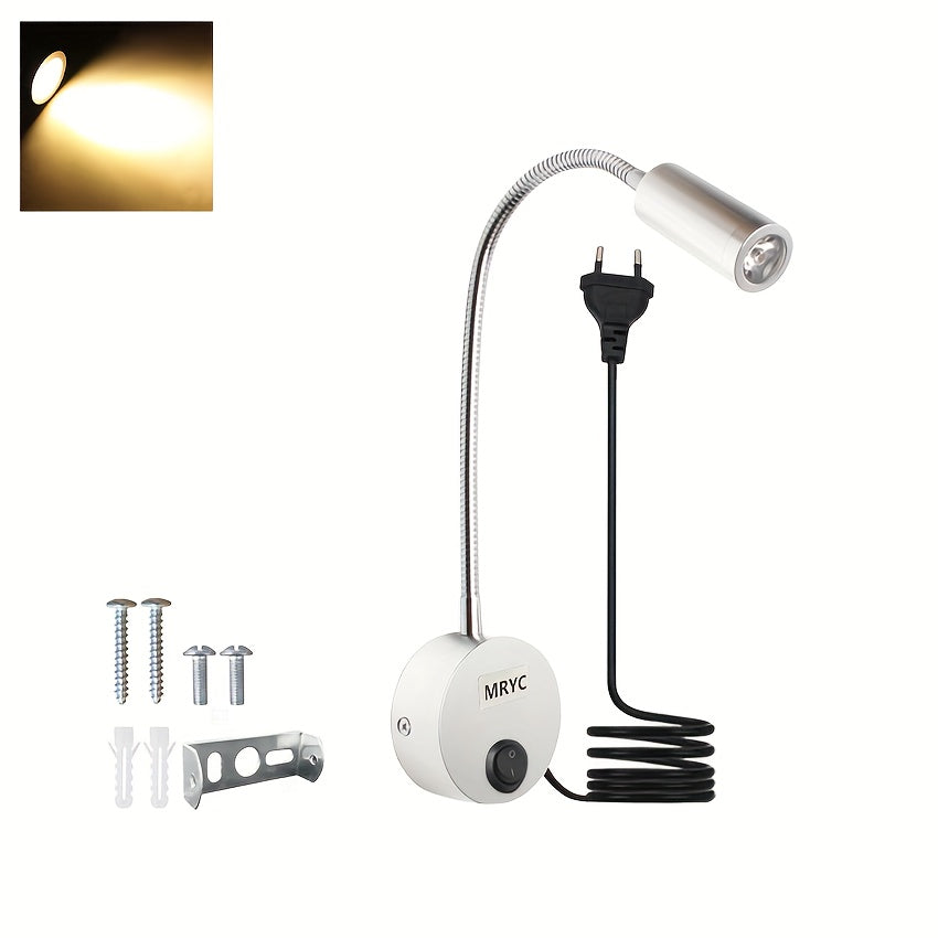 Wall-Mounted LED Reading Light with Flexible Goose Neck and Switch for Bedroom Office Studio