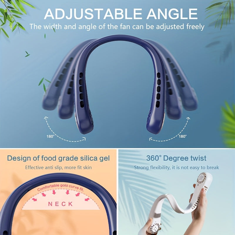 Rechargeable Wearable Personal Fan 360° Cooling 5-Speed Screen Display for Travel Sports