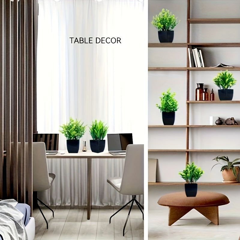 Set of 4 Small Faux Eucalyptus Plants in Black Pots for Indoor Decoration