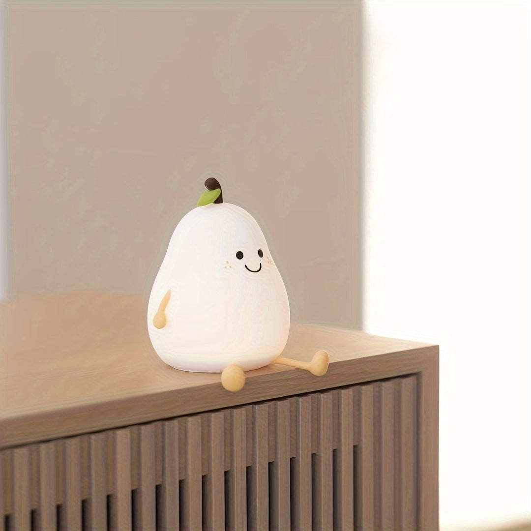 Pear Shaped Silicone Night Light USB Rechargeable 7 Color Modes for Bedroom or Gift