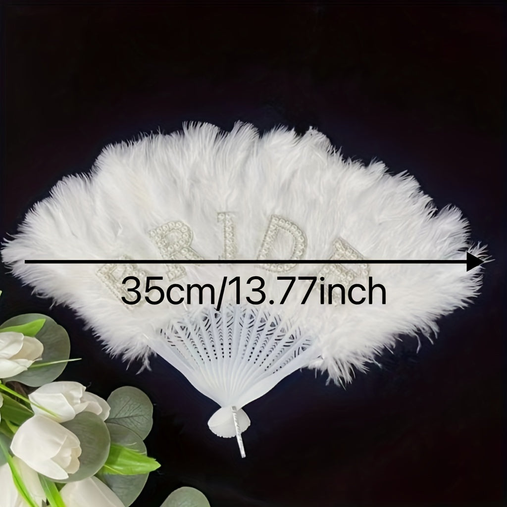 White Pearl Rhinestone Handheld Fan 13-Inch for Weddings and Bridal Events