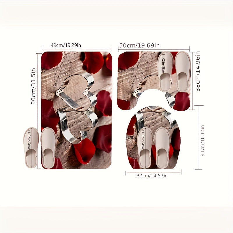 3-Piece Non-Slip Flannel Bathroom Mat Set for Kitchen, Shower, and Toilet