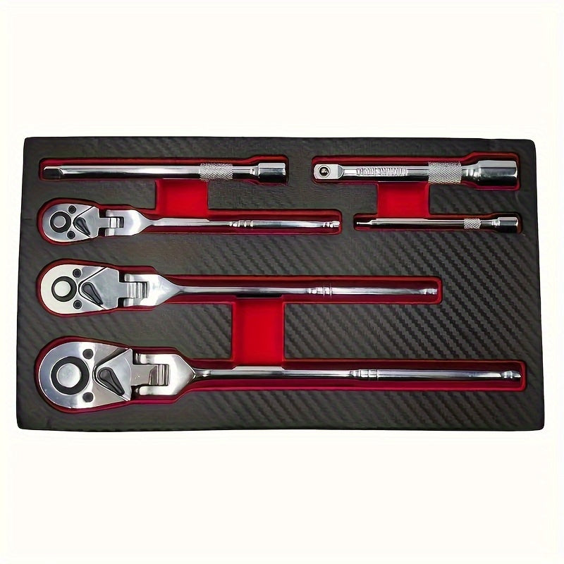 6-Piece Flex Head Ratchet Set Chrome Vanadium Steel 1/4 3/8 1/2 Inch