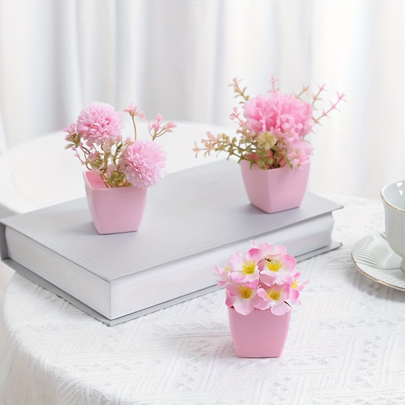 Set of 3 Mini Artificial Flower Arrangements for Wedding Home Office Decor Pink Peach Orchid