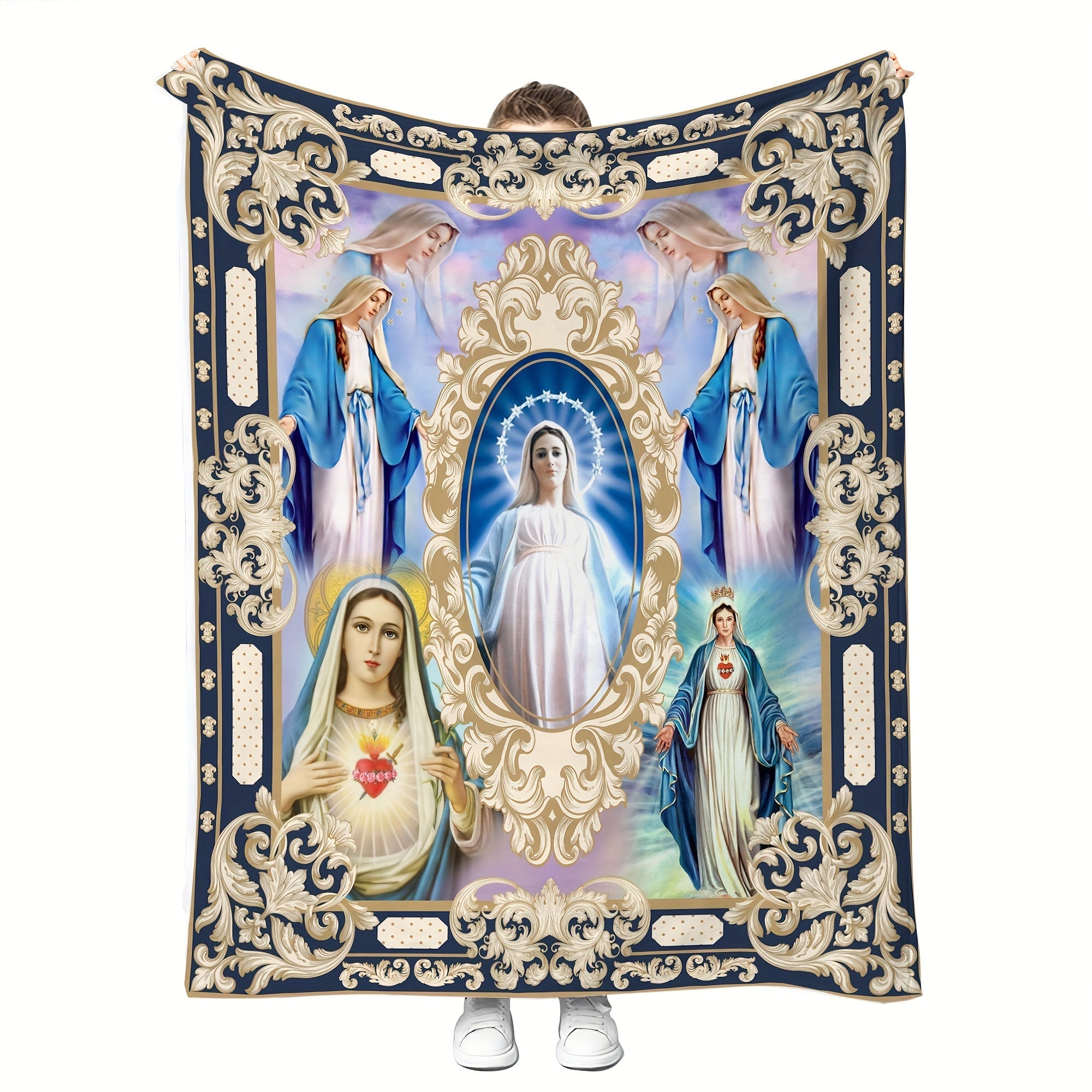 Religious Blanket Virgin Mary Flannel Fleece Throw for Christians and Catholics