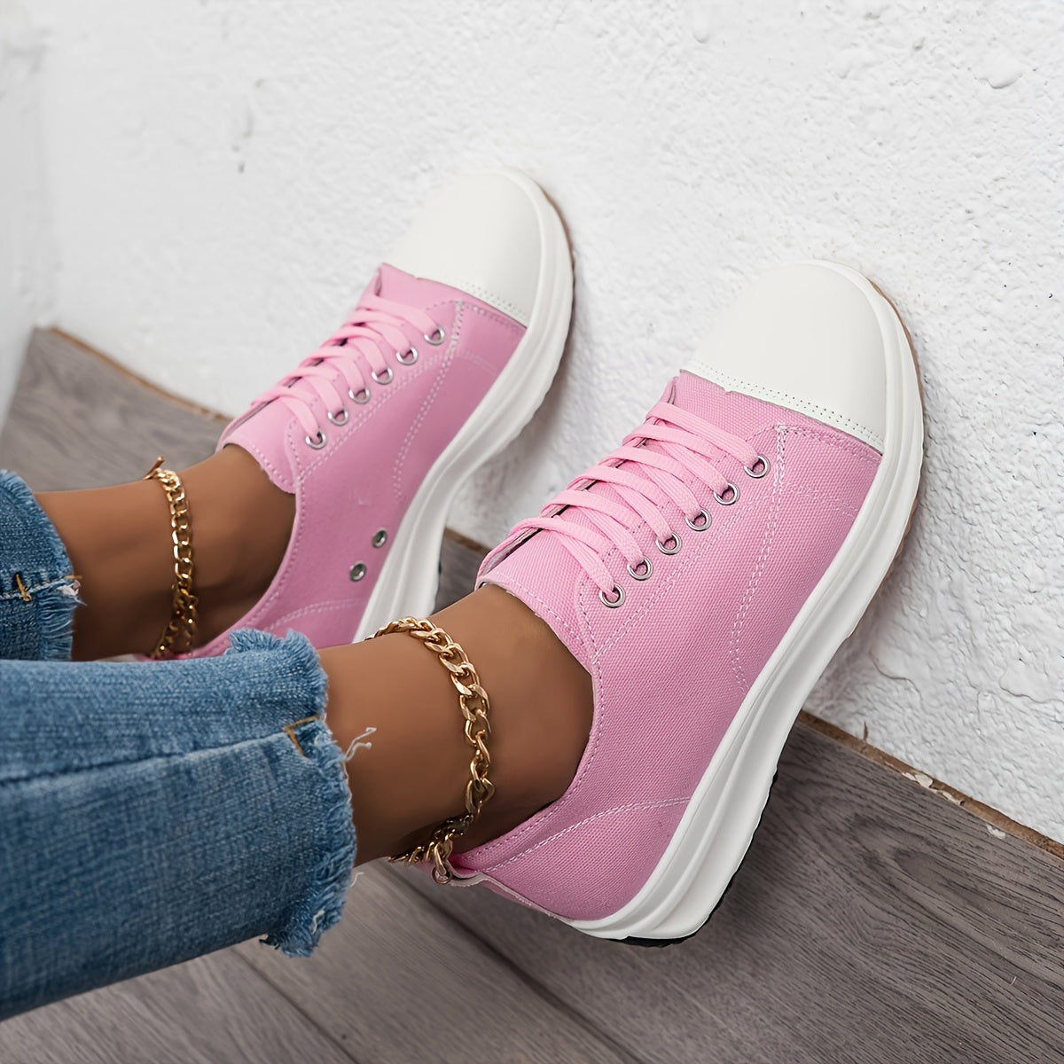 Women's Casual Non-Slip Lace-Up Sneakers with Thick Soles