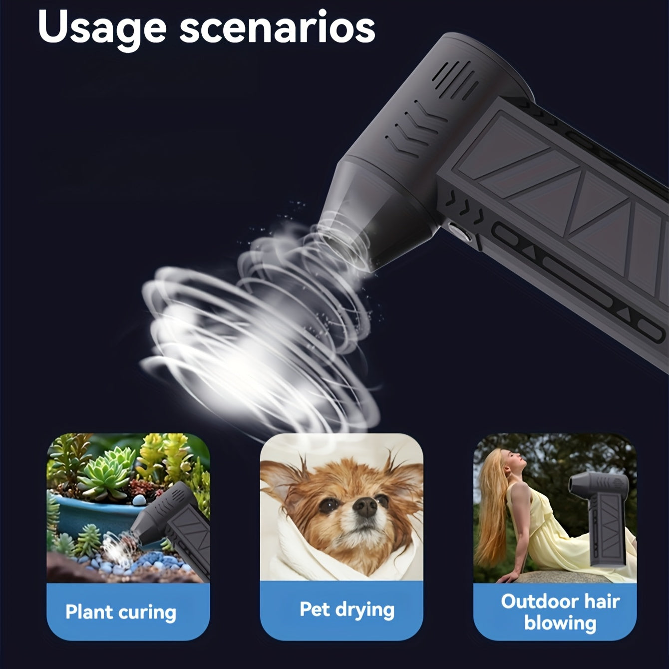 Black Compact Turbo Jet Air Blower with Lighting, 130000 RPM for Car Drying Cleaning Camping