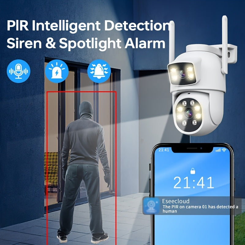Dual Lens 4MP WiFi Security Cameras with 360° PTZ Two-Way Audio Night Vision and Motion Alerts