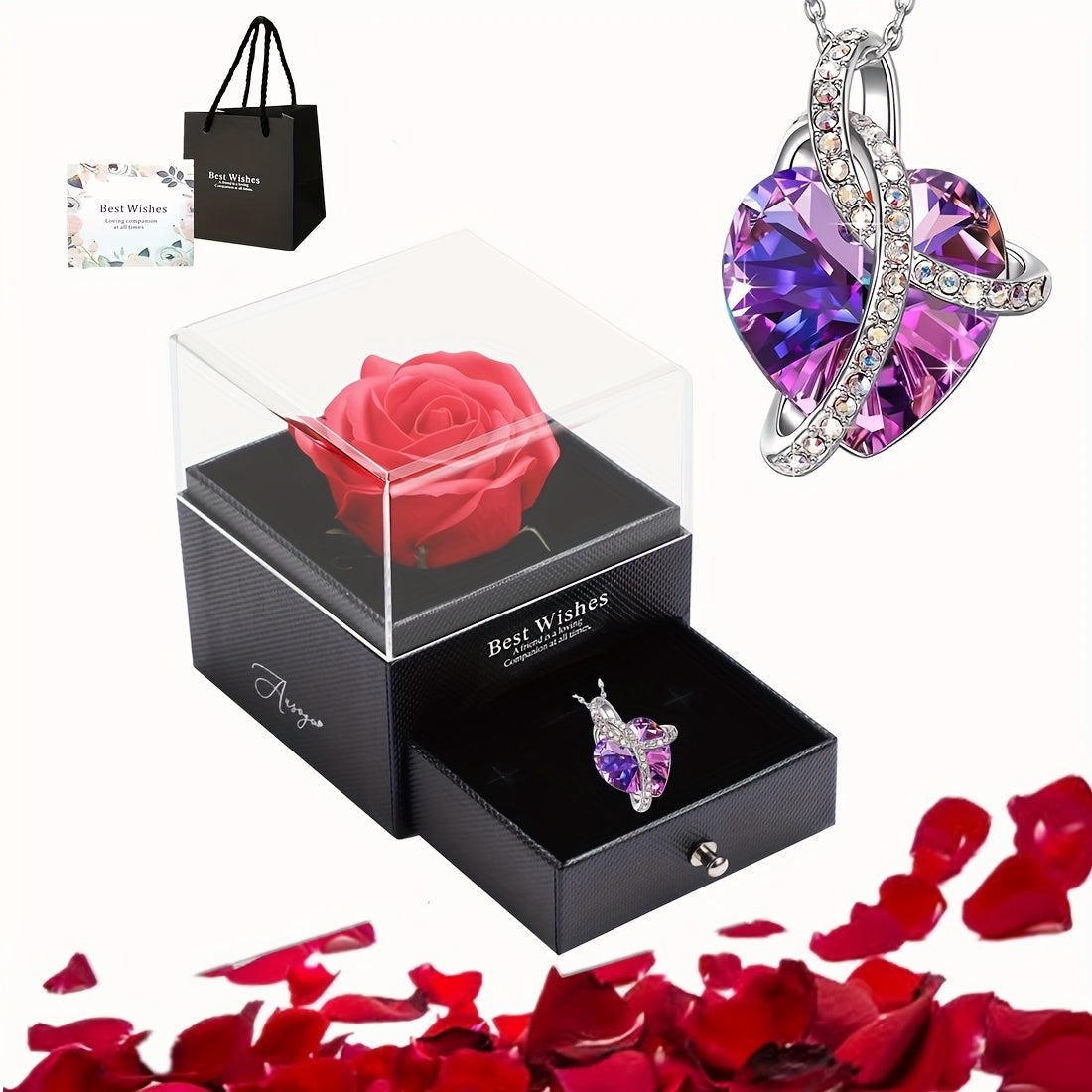 Коробка для подарка с красной розой и сердцем для романтических случаев