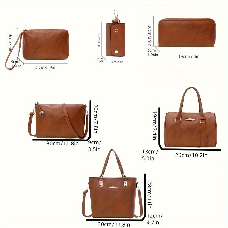 Ayollar uchun olti qismli sumka to'plami, jumladan, yelka sumkasi va xabarchi sumkasi