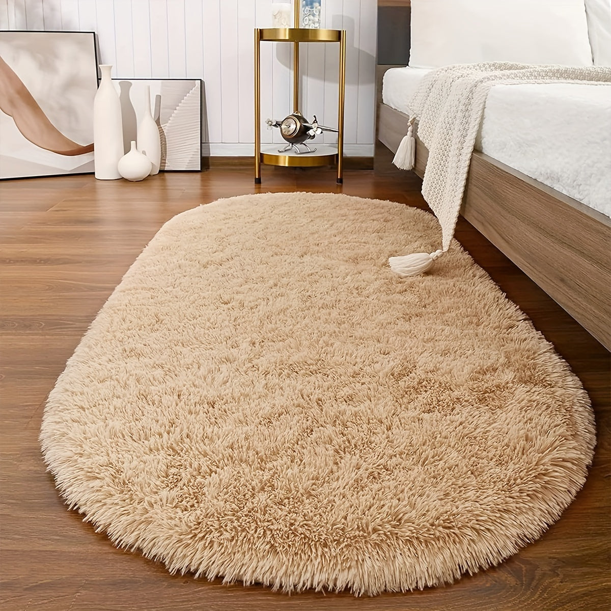 Soft Fluffy Oval Shaggy Area Rug for Bedroom Living Room with Thick Sponge