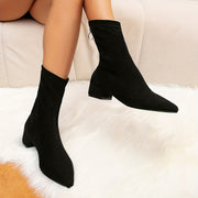 Women's Solid Color Winter Boots Back Zipper Slim Plush Chunky Heel
