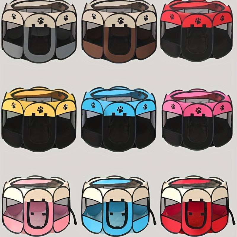 Foldable Pet Playpen with Carrying Case and Travel Bowl Water-Resistant Shade Cover for Indoor Outdoor Use