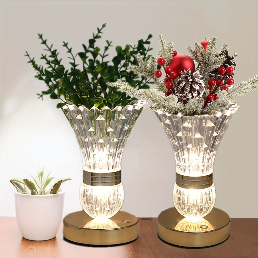 Rechargeable Crystal Vase Table Lamp with Feather Ball Design for Bedroom