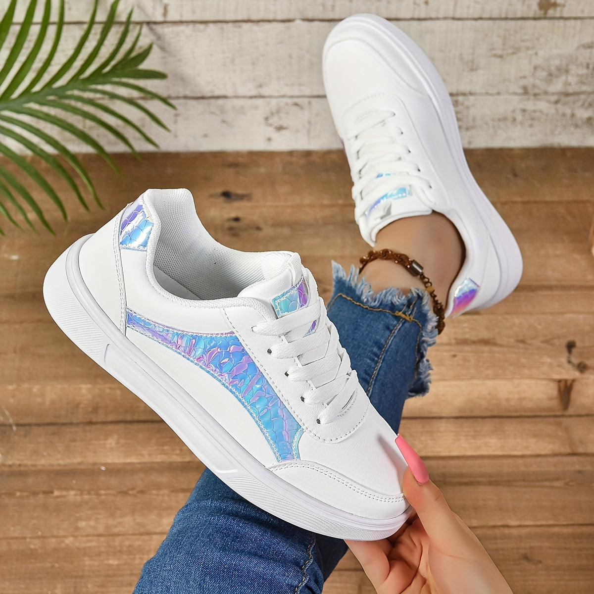 Women's Sequin Casual Sneakers Lace Up Lightweight Glitter Low-Top Shoes