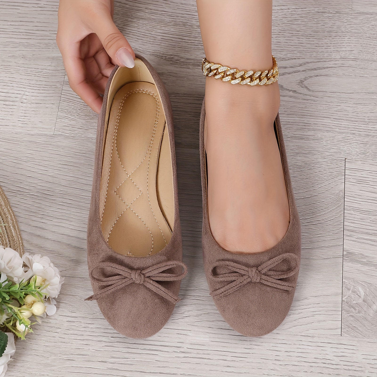 Women's Flat Shoes Suede Bowknot Slip-On Ballet Flats All-Season Solid Color