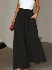 Women's Wide Leg Pants Solid Color Drawstring Waist Polyester Blend All-Season