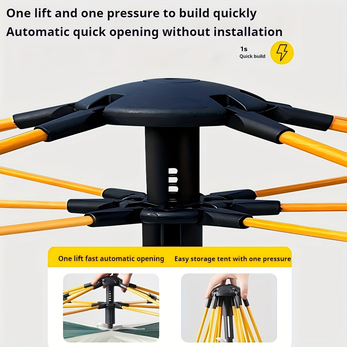 Light Brown Square Camping Tent for 4 People Waterproof Oxford Cloth with Zipper and Glass Fiber Frame