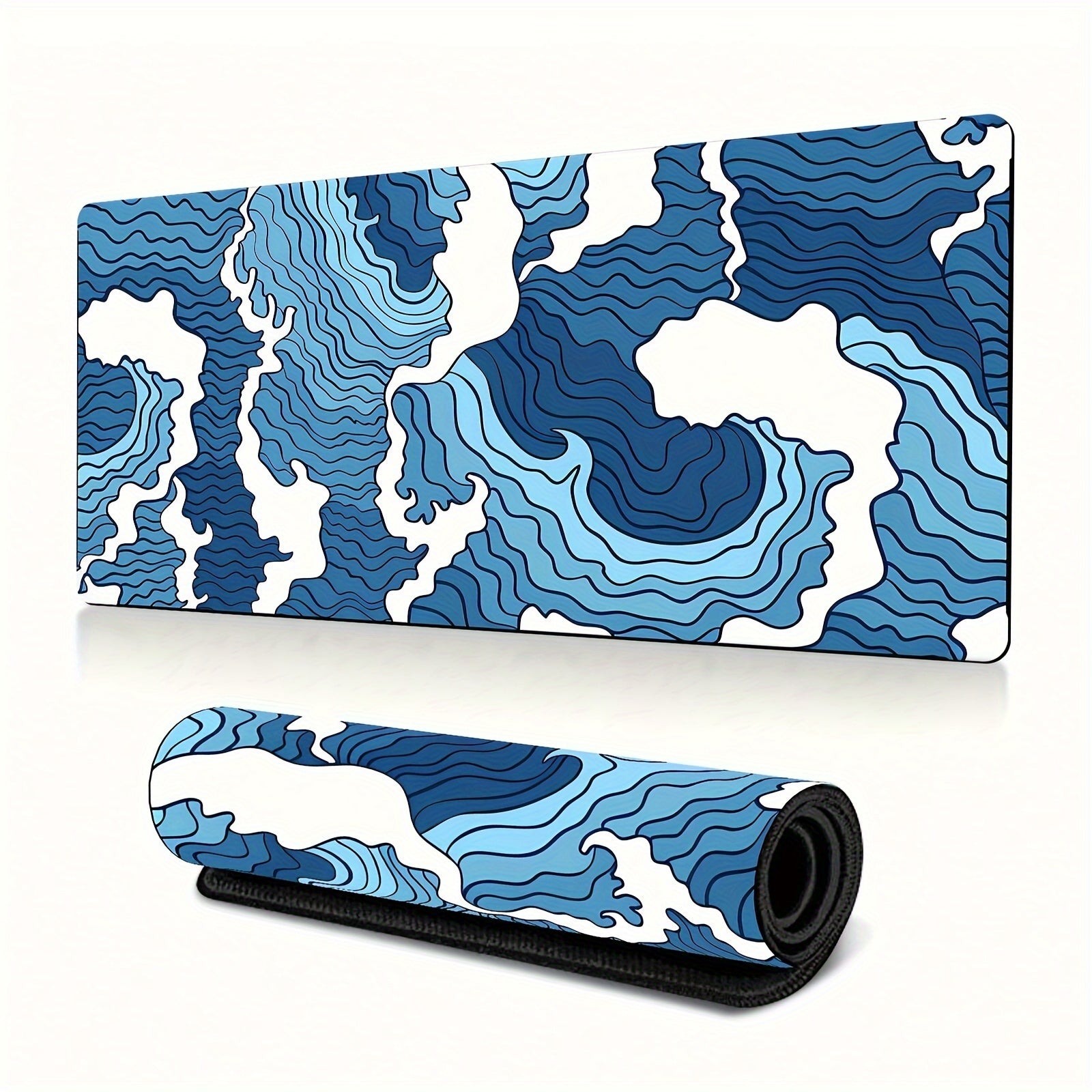 Blue White Wave Graphic Gaming Mouse Pad XL Non-Slip Desk Mat 80x30 Cm